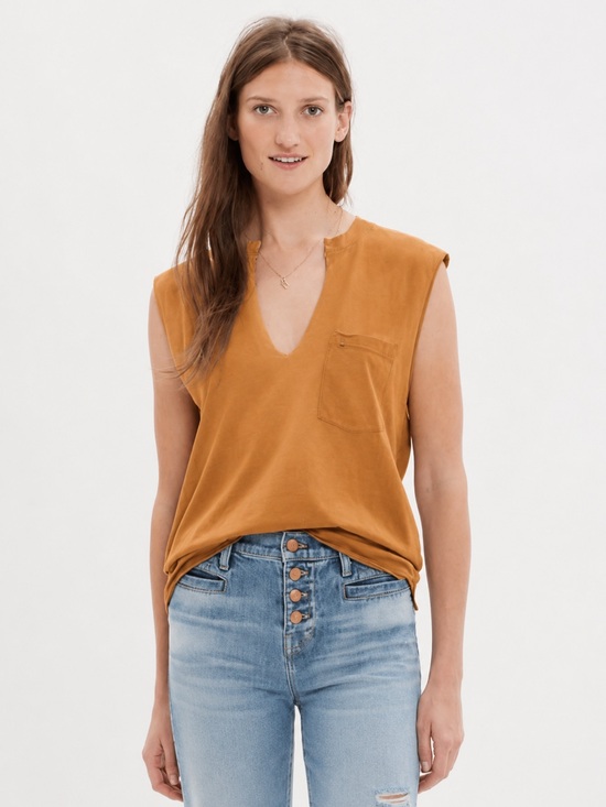 Madewell Tops - Madewell V-Neck Easy Going Distressed Muscle Tee in Mustard gold soft